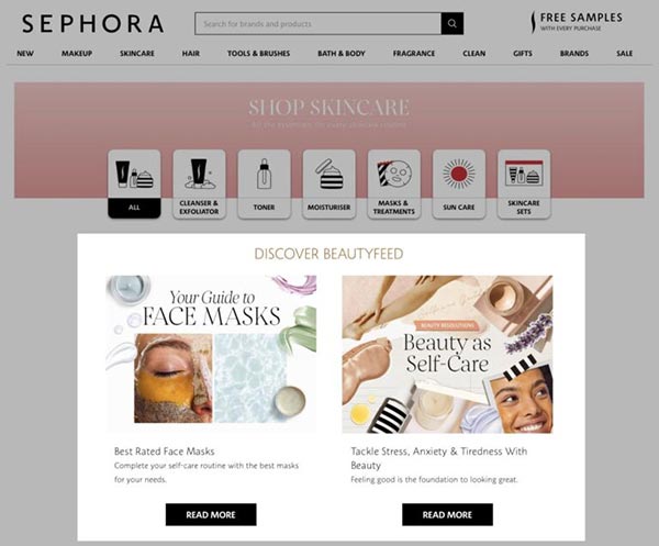 مثال راهنما در سایت Sephora